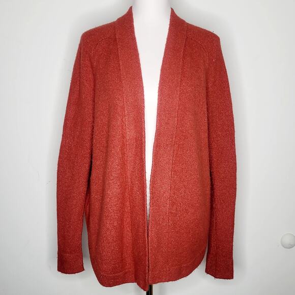 Loft Sz S Pumpkin‎ Spice Burnt Orange Curved Hem Wool Blend Cardigan Sweater - Picture 1 of 7